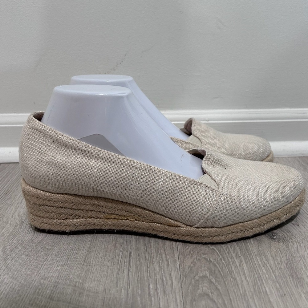 LifeStride Womens Cream Fabric Espadrille‎ Wedge Slip On Shoes 11W Beach Coastal